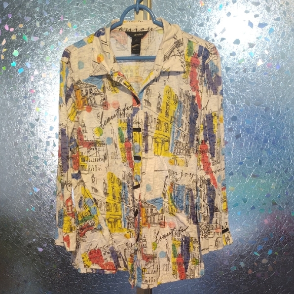 Ali Miles Tops - Ali Miles Multicolor City Abstract Shirt